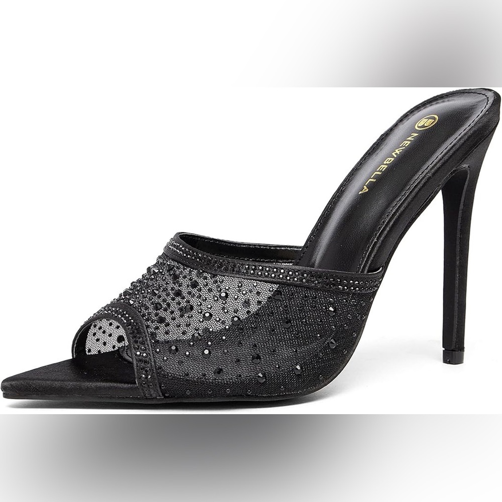 Black Faux  Leather Stiletto Heels